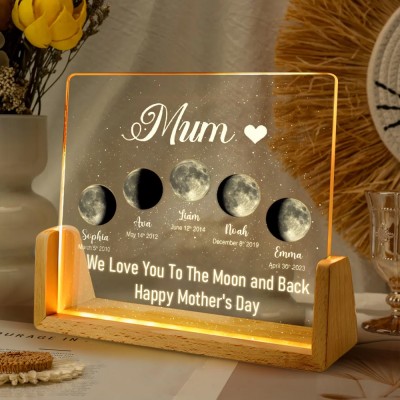 Personalised Mum Moon Phase Night Light By Date For Mother's Day Gift The Day You Became My Mum