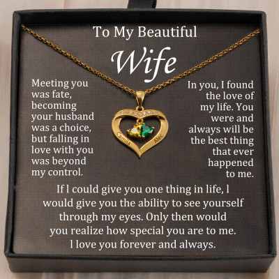 Personalised Birthstone Necklace With Custome Names For Wife Valentine's Day Gift