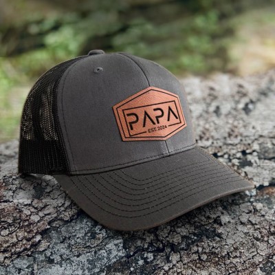 Custom PAPA Leather Patch Cap For Dad Grandpa Father's Day Birthday Gift