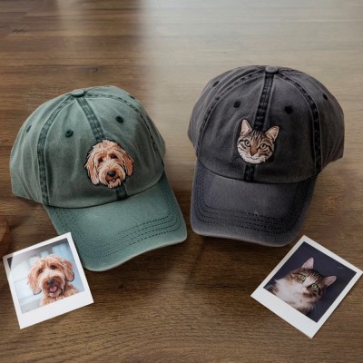 Custom Dog Cat Face Photo Embroidered Hat For Pet Lover Memorial Keepsake Gift