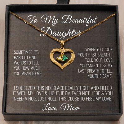 Personalised Couple Heart Necklace With Birthstones and Names Gifts For Daughter