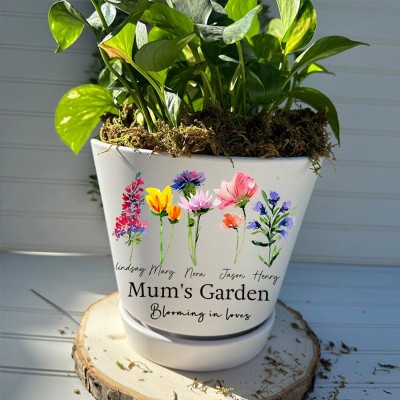 Personalised Birth Month Flower Pot for Grandma Mum Mother's Day Unique Gift