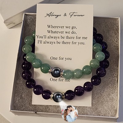 Personalised Matching Magnetic Crystal Couple Bracelets With Picture Inside For Girlfriend Boyfriend