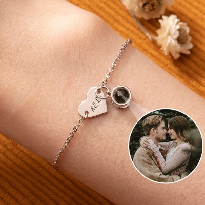 Custom Projection Bracelet With Heart Pendant For Valentine's Day