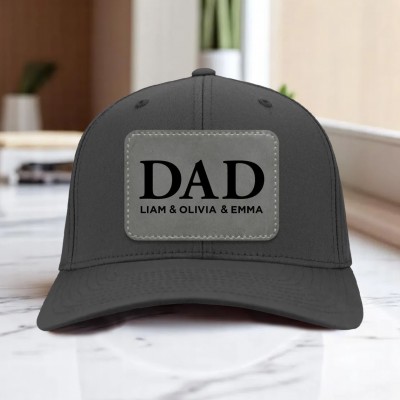 Custom Dad Leather Patch Hat With Kids Name For Men Dad Father's Day Gift
