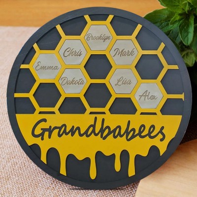 Personalised Grandbabees Sign Bee Hive Family For Grandma Mum Christmas Gift