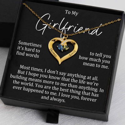 Personalised Couple Name Necklace With 2 Birthstones For Girlfriend Gift Ideas