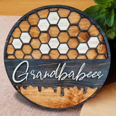 Personalised Grandbabees Sign Bee Hive Family For Grandma Mum Christmas Gift