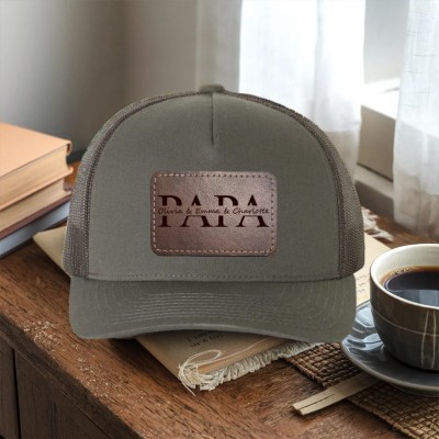 Custom Papa Leather Patch Hat With Kids Name For Papa Dad Father's Day Gift