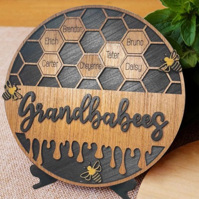 Personalised Grandbabees Sign Bee Hive Family For Grandma Mum Christmas Gift