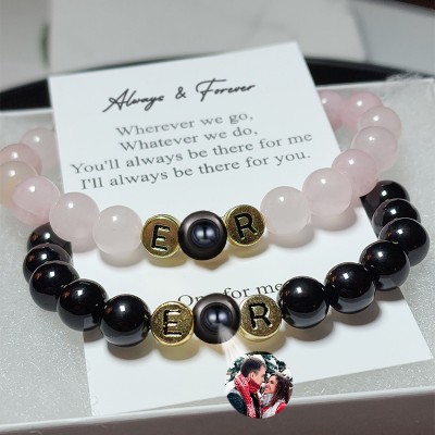 Personalised Matching Magnetic Beaded Bracelet With Custom Picture For Her Anniversary Gift Ideas