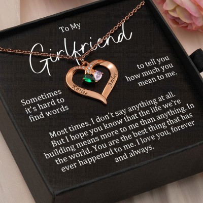 Personalised Heart shaped Birthstone Necklace With 2 Names For Girlfriend Gift Ideas
