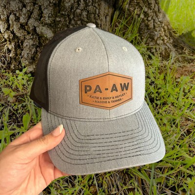 Custom Dad Leather Patch Cap With Kids Name For Dad Grandpa Father's Day Birthday Gift