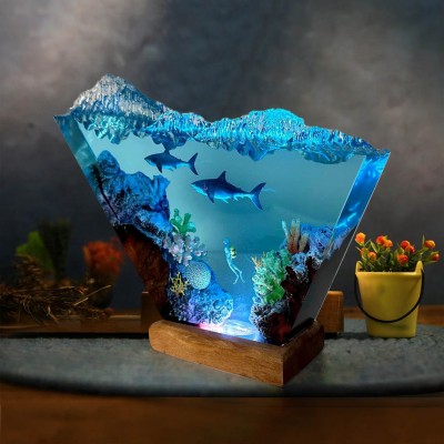 Ocean Resin Wood Art Lamp