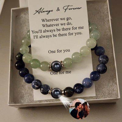 Set of 2 Personalised Projection Beaded Magnetic Bracelets For Couples Birthday Gifts