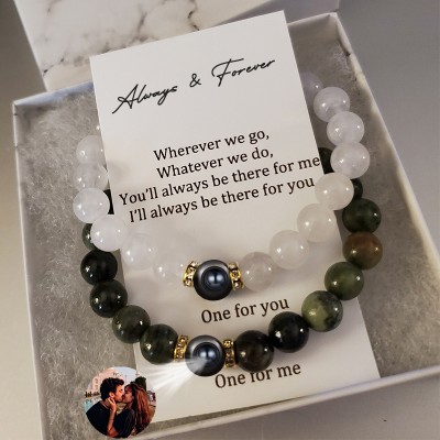 Personalised Long Distance Magnetic Couple Bracelet With Unique Photo For Him Her Anniversary