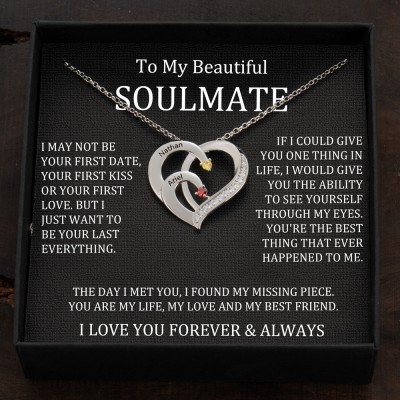 Custom Couple Names Heart Necklace With Birthstones Valentine's Day Gifts