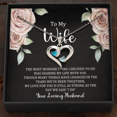 Custom Couple Names Heart Necklace With Birthstones Valentine's Day Gifts