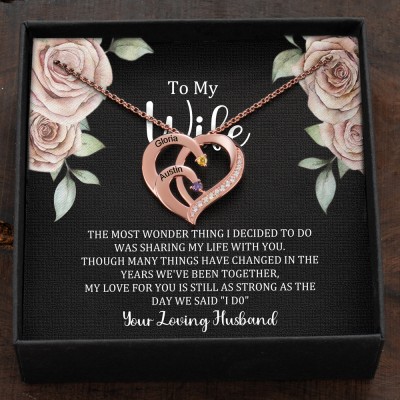 Custom Couple Names Heart Necklace With Birthstones Valentine's Day Gifts