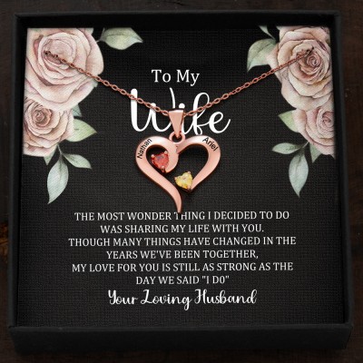 Custom Couple Names Heart Necklace With Birthstones Valentine's Day Gifts