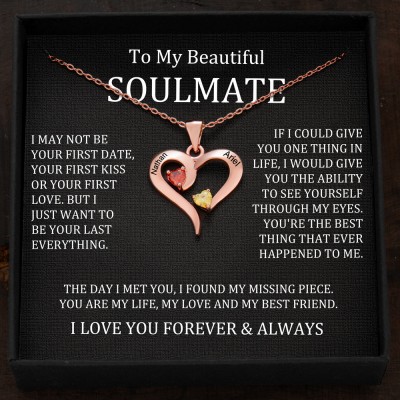 Custom Couple Names Heart Necklace With Birthstones Valentine's Day Gifts