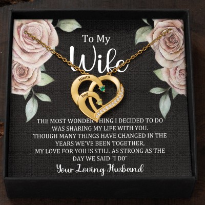 Custom Couple Names Heart Necklace With Birthstones Valentine's Day Gifts