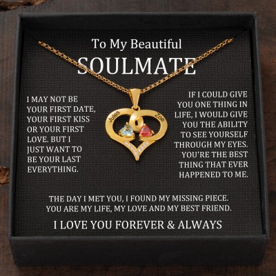 Custom Couple Names Heart Necklace With Birthstones Valentine's Day Gifts