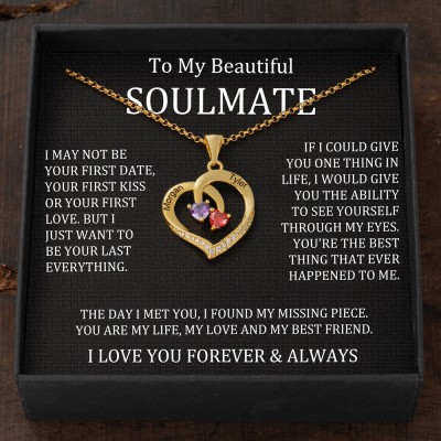 Custom Couple Names Heart Necklace With Birthstones Valentine's Day Gifts