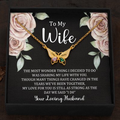 Personalised Butterfly Name Necklace with Birthstones For Couple