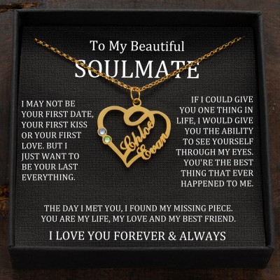 Custom Couple Names Heart Necklace With Birthstones Valentine's Day Gifts