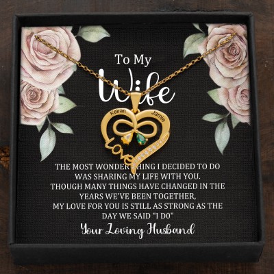 Personalised Bow Tie Love Name Necklace with Birthstones For Couple