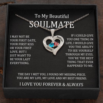 Personalised Love Name Necklace with Birthstones For Couple
