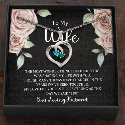 Custom Couple Names Heart Necklace With Birthstones Valentine's Day Gifts