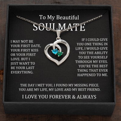Custom Couple Names Heart Necklace With Birthstones Valentine's Day Gifts