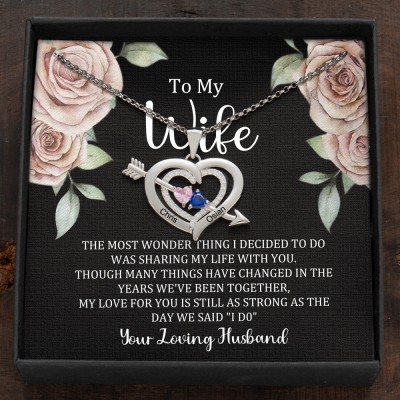 Custom Couple Names Heart Necklace With Birthstones Valentine's Day Gifts