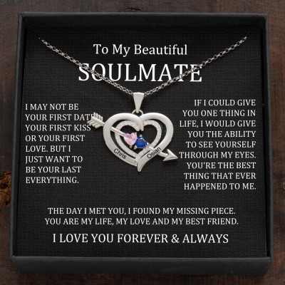 Custom Couple Names Heart Necklace With Birthstones Valentine's Day Gifts