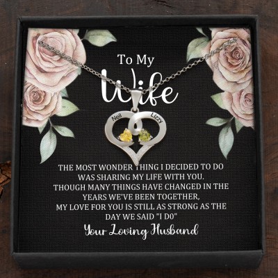 Custom Couple Names Heart Necklace With Birthstones Valentine's Day Gifts