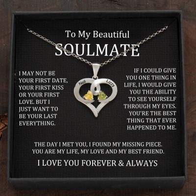Custom Couple Names Heart Necklace With Birthstones Valentine's Day Gifts