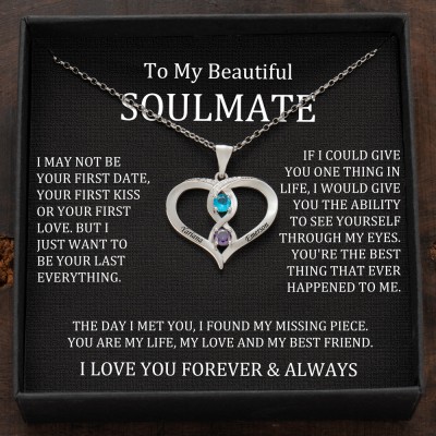 Custom Couple Names Heart Necklace With Birthstones Valentine's Day Gifts