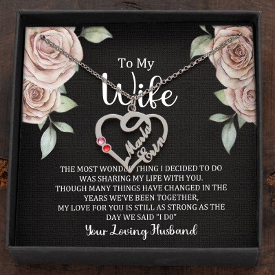 Custom Couple Names Heart Necklace With Birthstones Valentine's Day Gifts