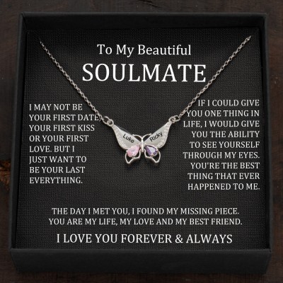 Custom Butterfly Names Heart Necklace With Birthstones Valentine's Day Gifts