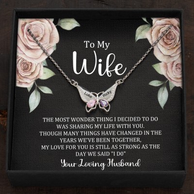 Custom Butterfly Names Heart Necklace With Birthstones Valentine's Day Gifts