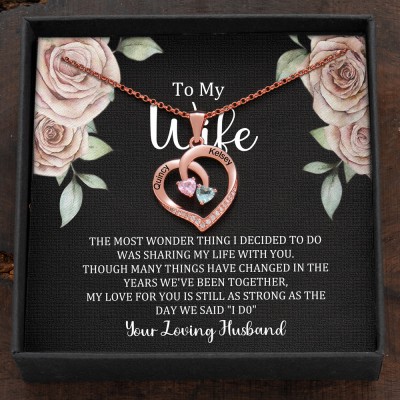 Custom Couple Names Heart Necklace With Birthstones Valentine's Day Gifts