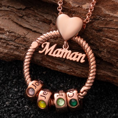 Personalised Mum Circle Birthstone Necklace with Kid's Names For Mother's Day Gift