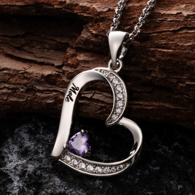 Personalised Name Heart Necklace With Birthstones For Birthday Valentine's Day Gifts