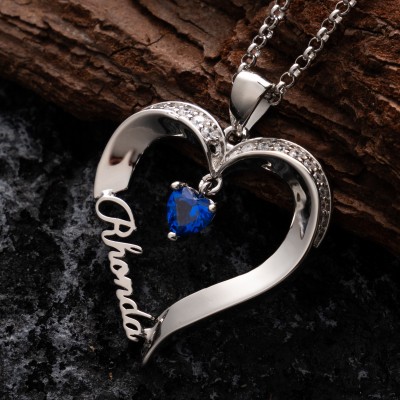Personalised Name Heart Necklace With Birthstones For Birthday Valentine's Day Gifts