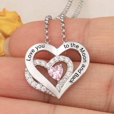 Personalised Two-Layer Heart Necklace with Custom Engraving For Her Anniversary Gift