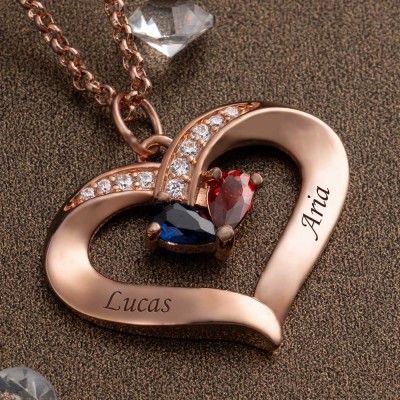 Personalised Heart shaped Name Necklace With Birthstones Valentine's Day Gifts