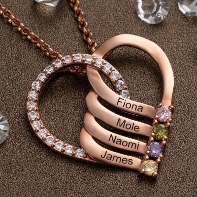 Personalised Heart Necklace with Names and Birthstones For Mum Mother's Day