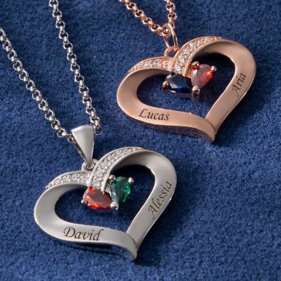 Personalised Heart shaped Name Necklace With Birthstones Valentine's Day Gifts